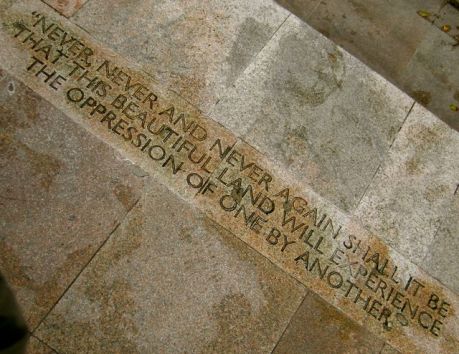 Words from Mandela's inauguration speech as President in 1994, etched into the flagstones of the V & A Waterfront, Cape Town.